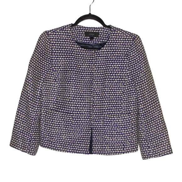 J Crew Women's Navy Blue Woven Silk Blend Jacket - Picture 4 of 6